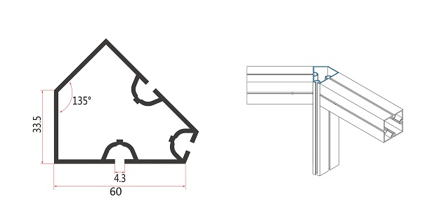 60方柱135度轉(zhuǎn)角型材-M602