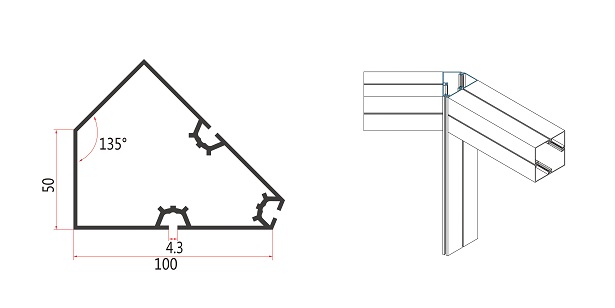 100方柱135度轉(zhuǎn)角型材-M1002