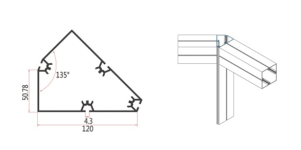 120方柱135度轉(zhuǎn)角型材-M1202
